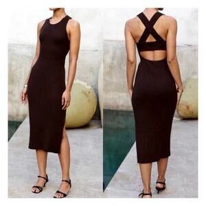 AYR The Vava Black Ribb Midi Dress Size XS Criss Cross Back Stretch Quiet Luxury